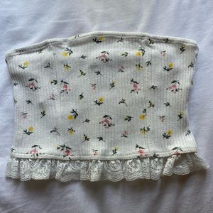 floral and lace tube top